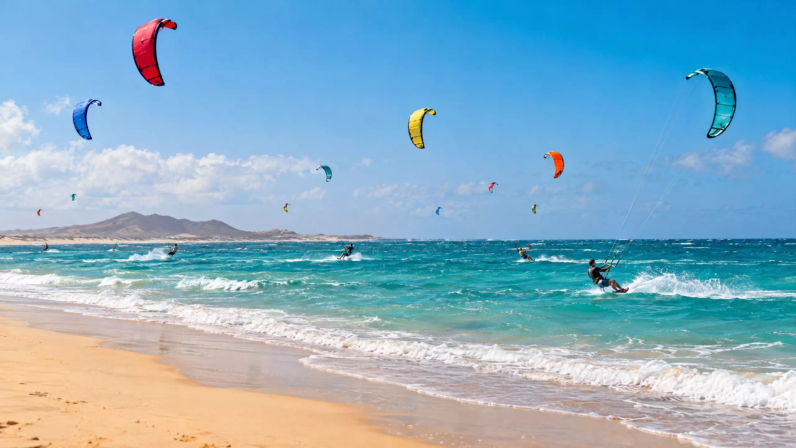 Voiles colorées de kitesurf à Sal, Cap-Vert