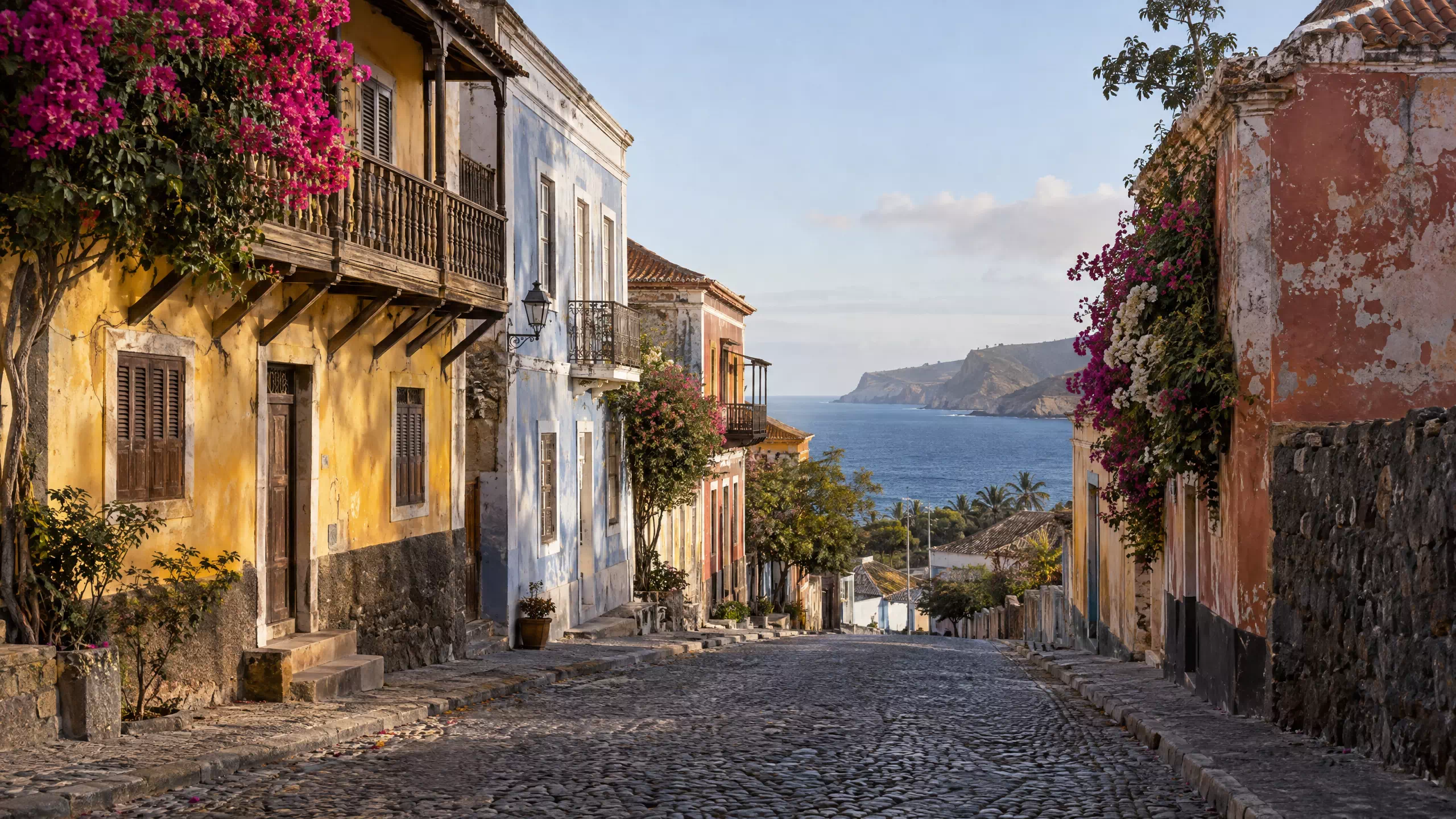 Rue de São Filipe et ses maisons coloniales sur l'île de Fogo